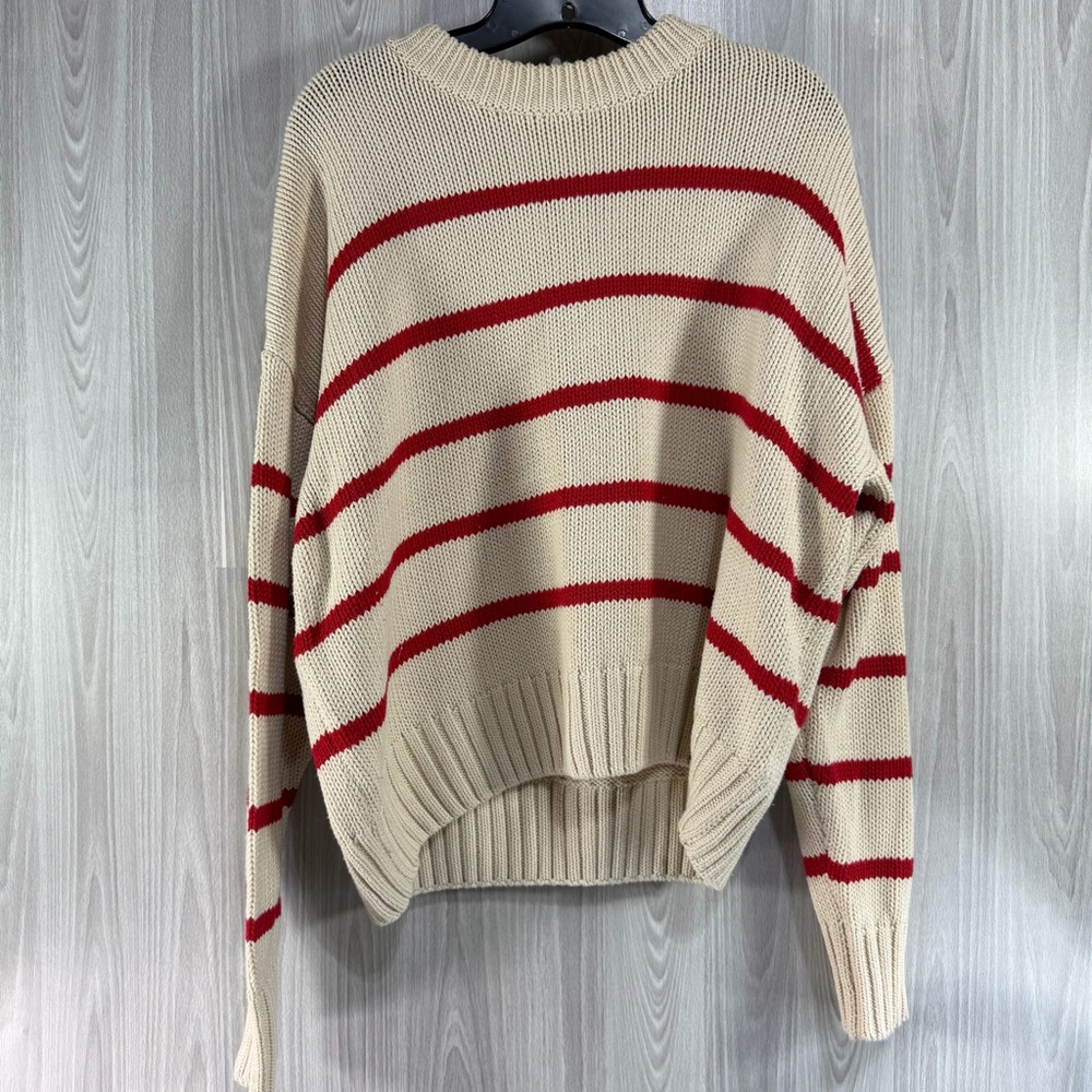 Fifteen Twenty Luca Stripe Red Beige Crewneck Sweater Slouchy Oversized‎ Sz S